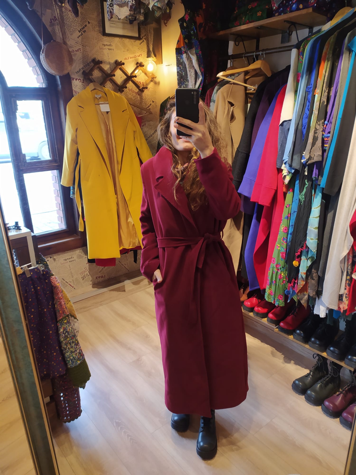 Kaşe kaban bordo