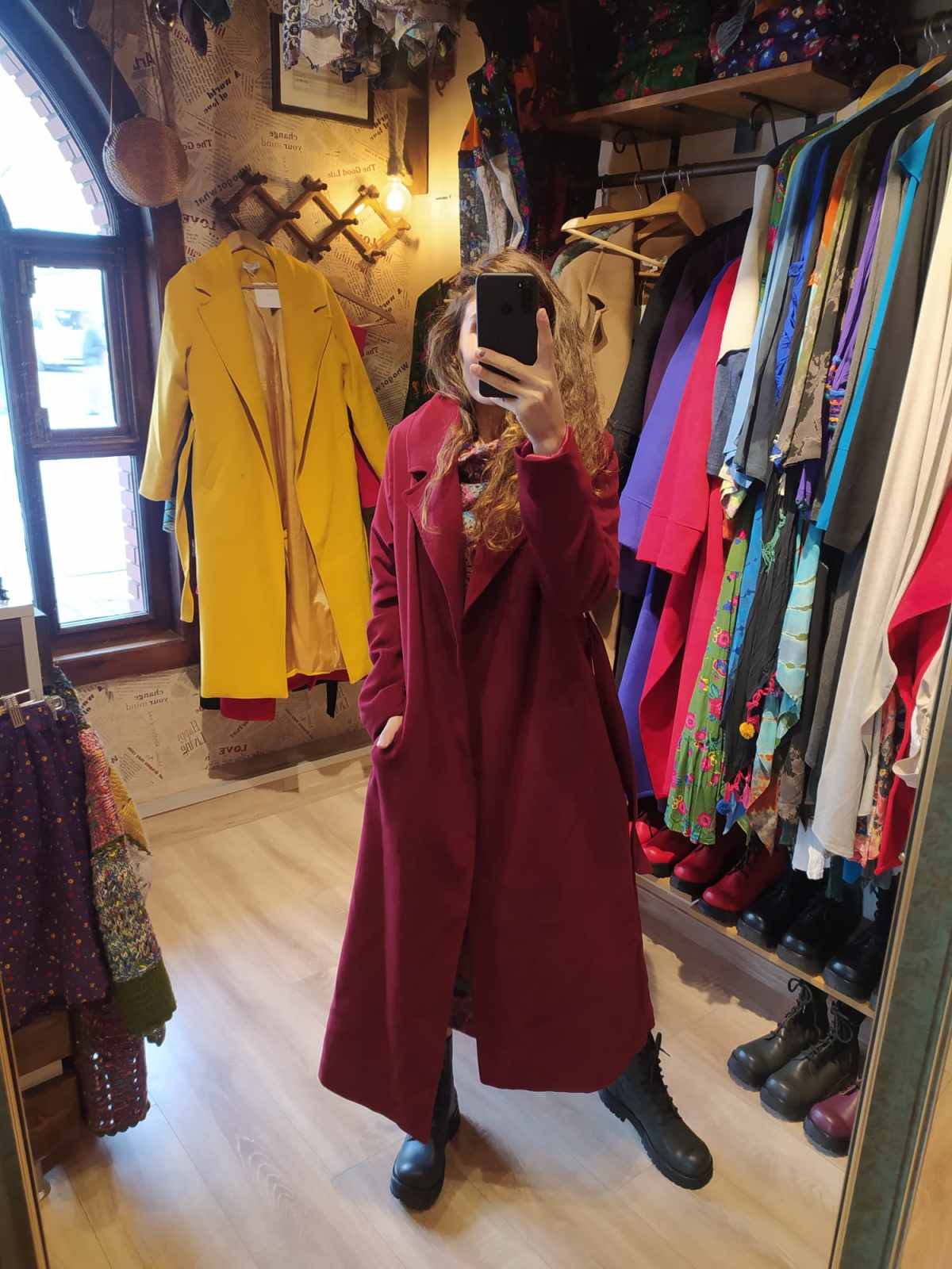 Kaşe kaban bordo