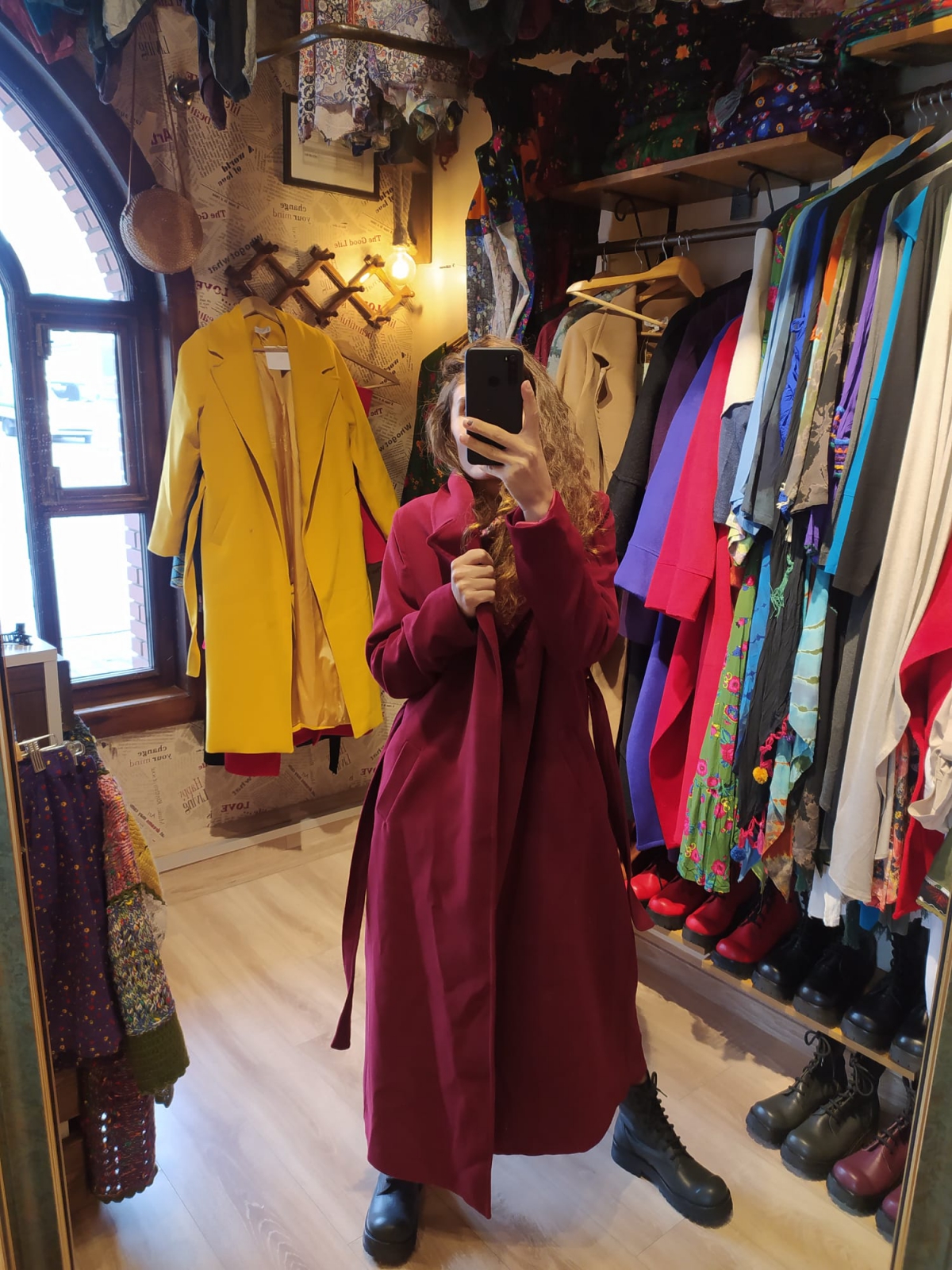 Kaşe kaban bordo