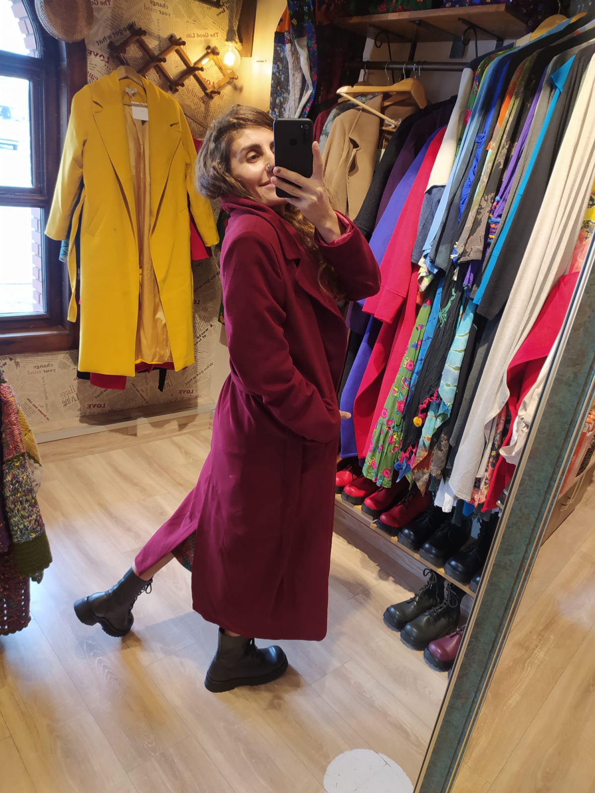 Kaşe kaban bordo