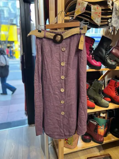 Düğmeli Keten Kemerli Etek