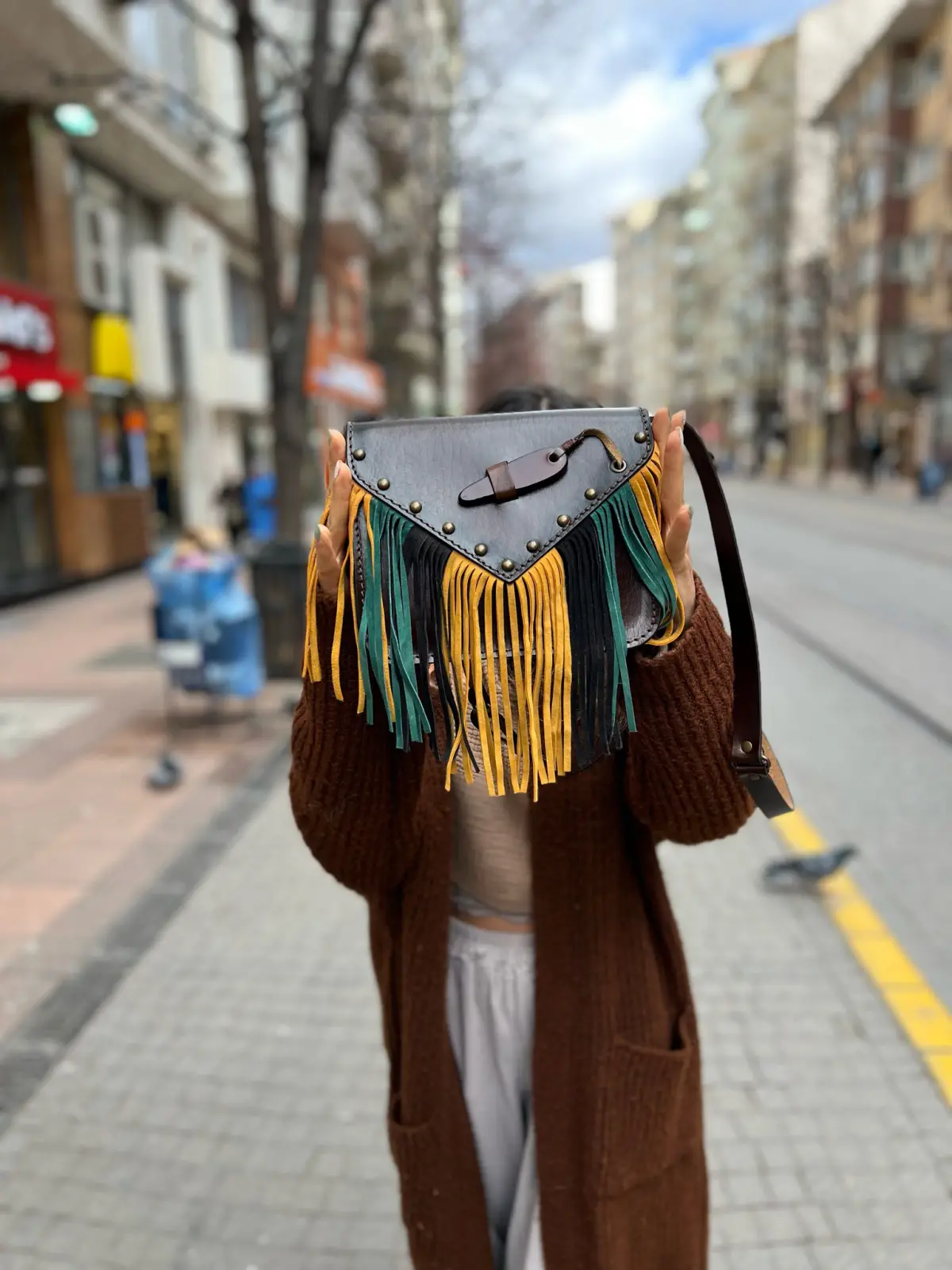 Püskül Deri Çanta