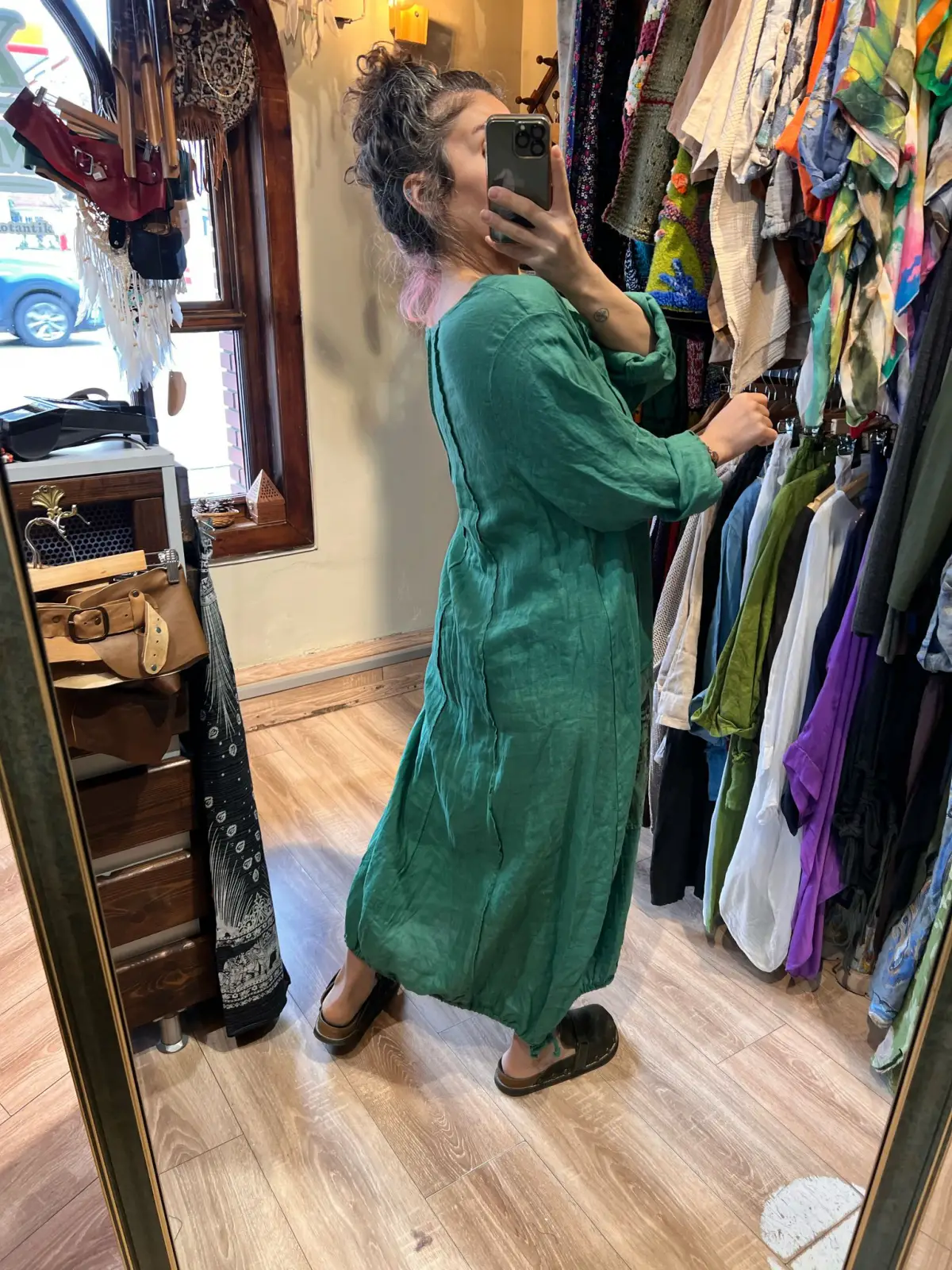 Keten Uzun Kollu Elbise