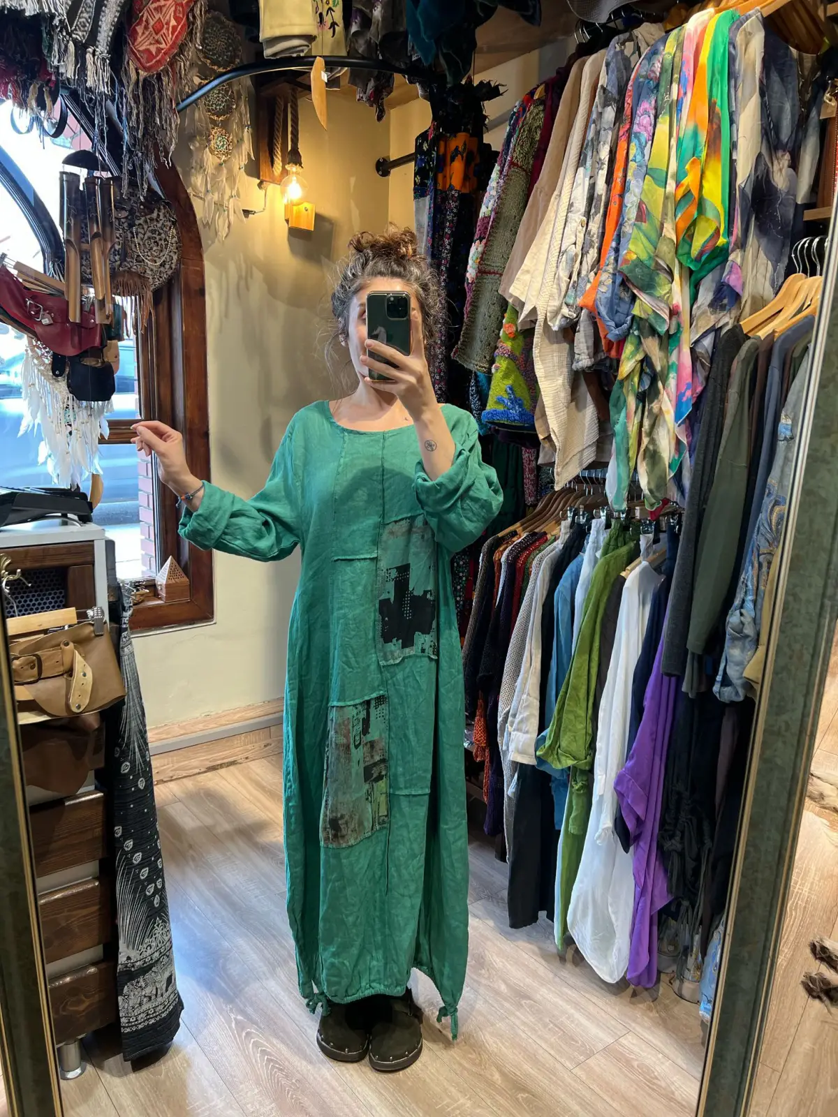 Keten Uzun Kollu Elbise