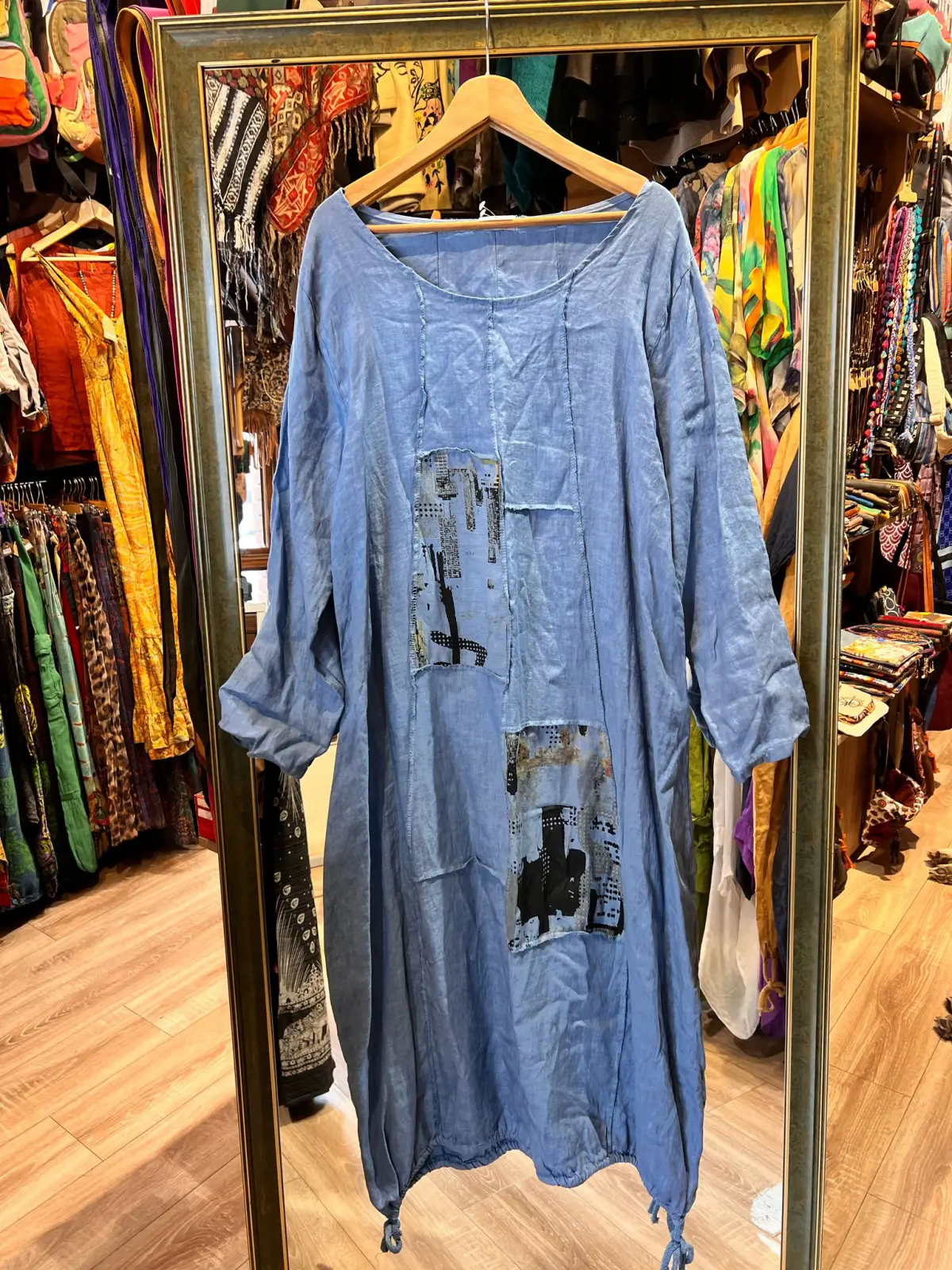 Keten Uzun Kollu Elbise