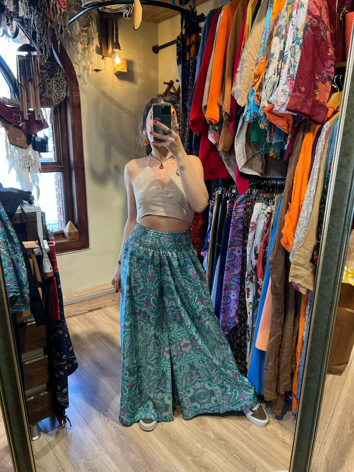 Desenli İpek Pantolon