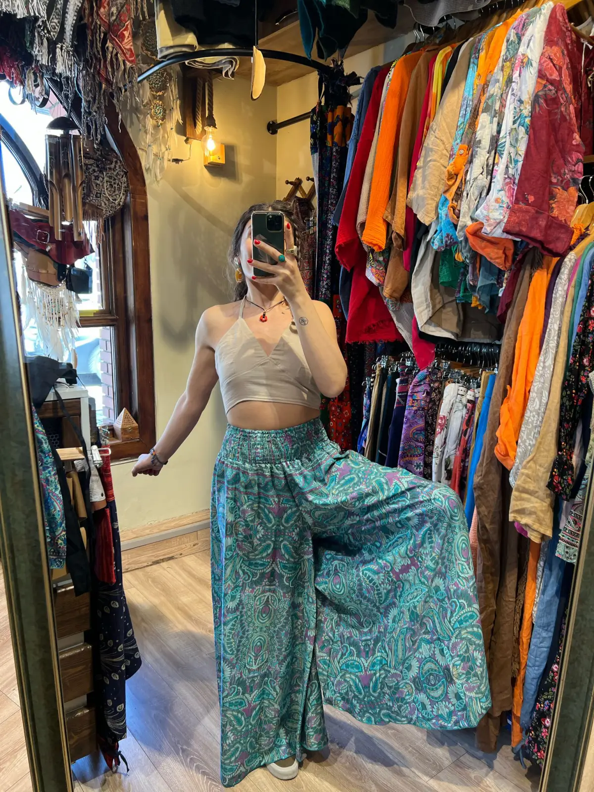 Desenli İpek Pantolon