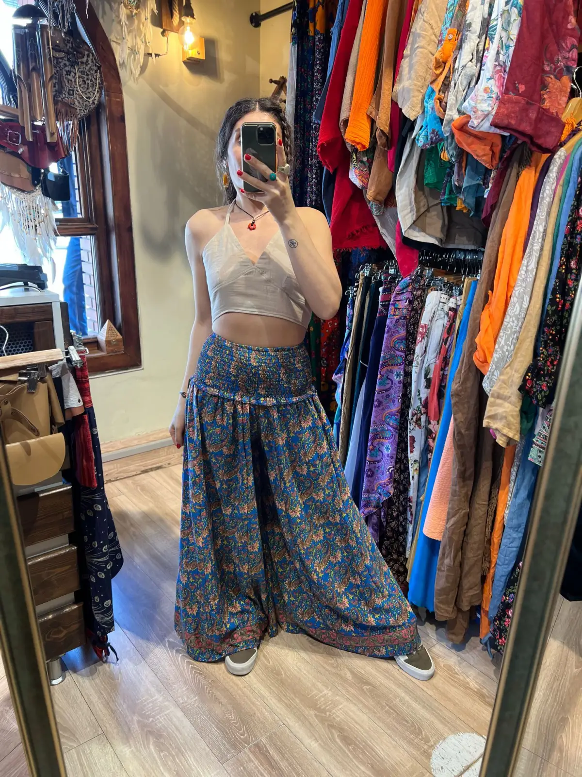 Desenli İpek Pantolon