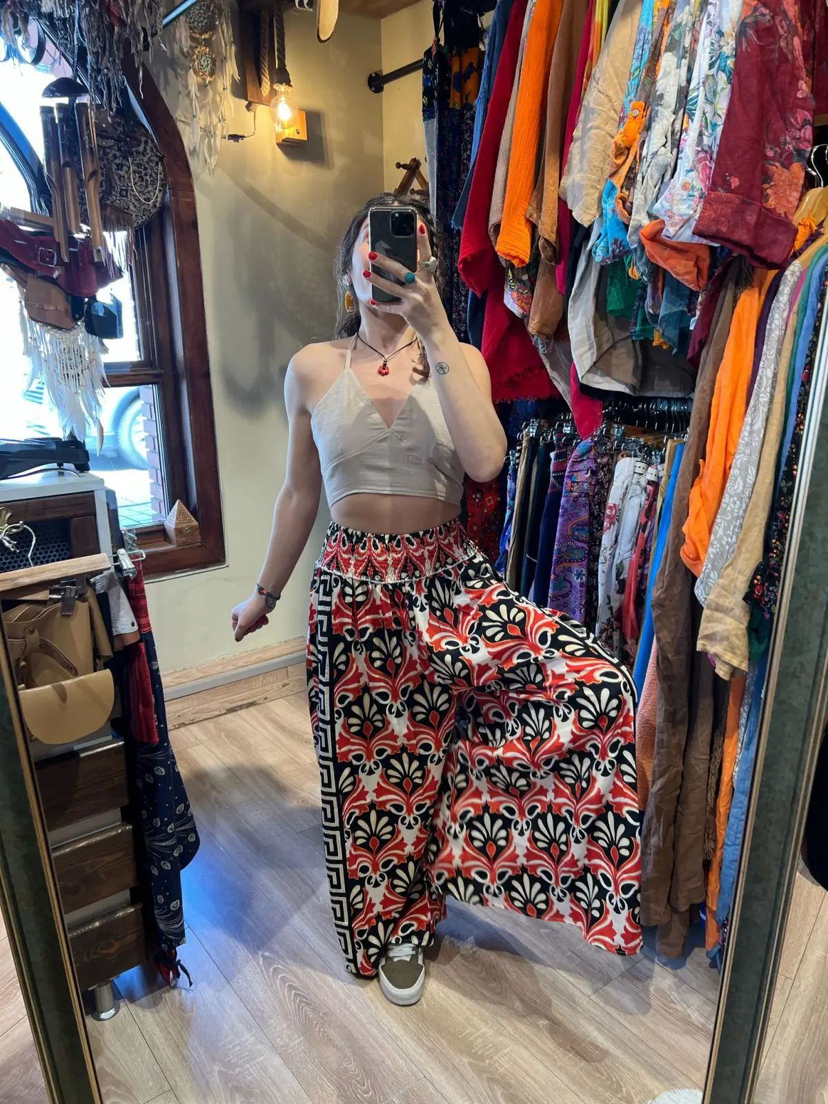 Desenli İpek Pantolon