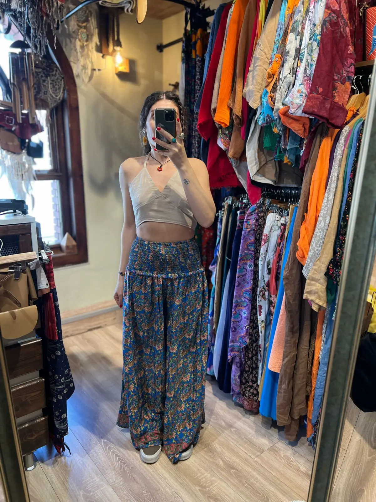 Desenli İpek Pantolon