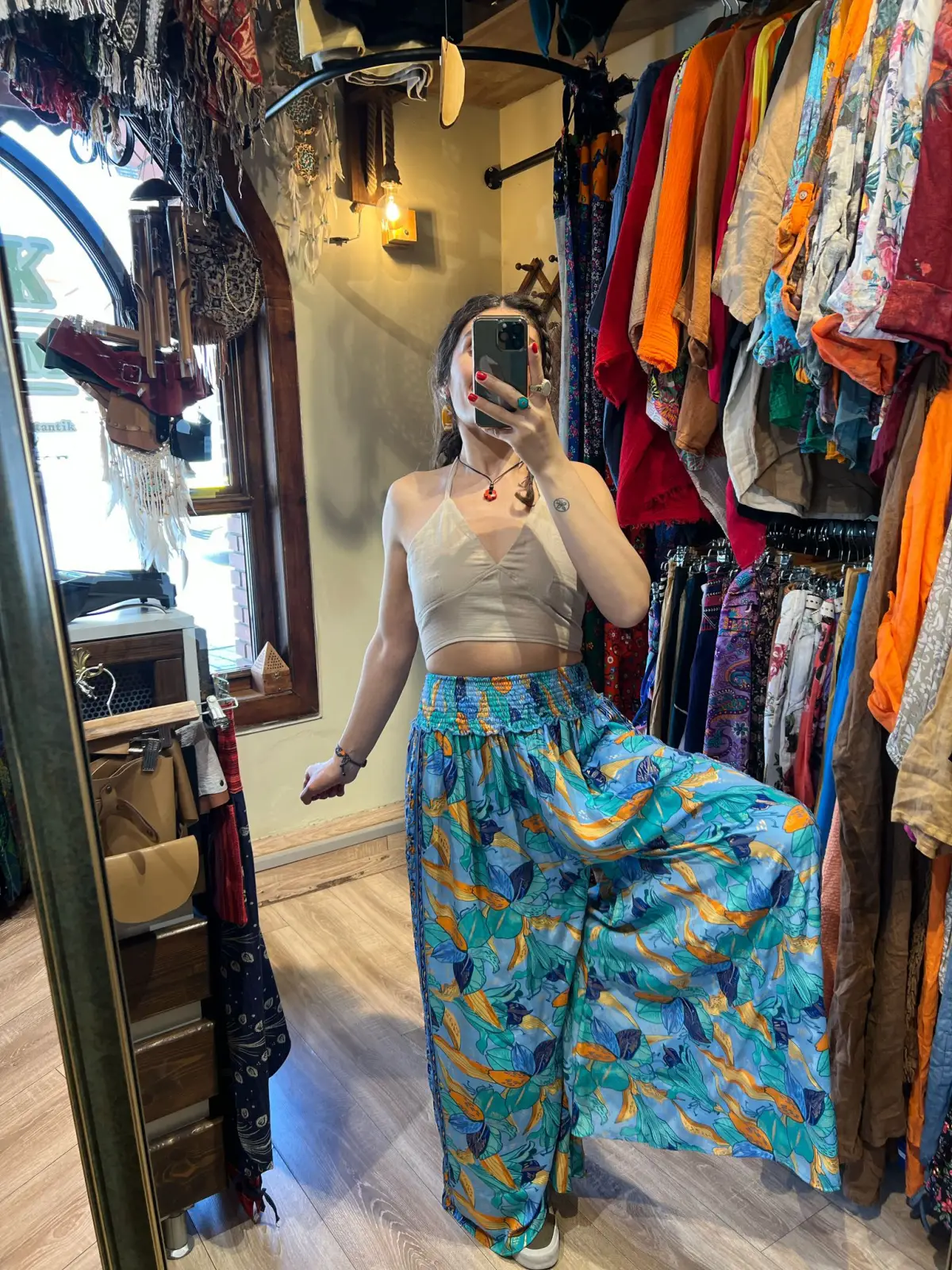 Desenli İpek Pantolon