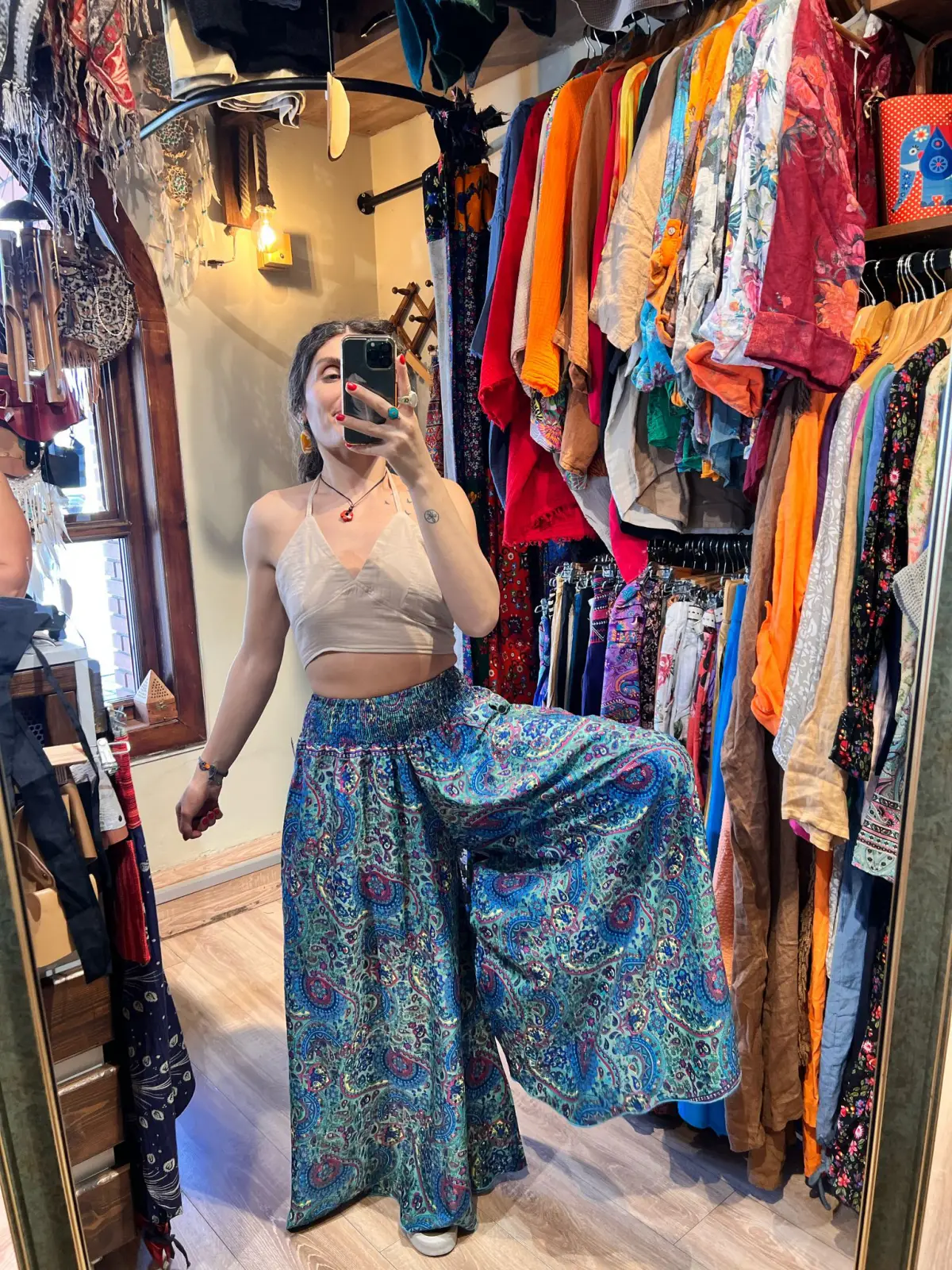 Desenli İpek Pantolon