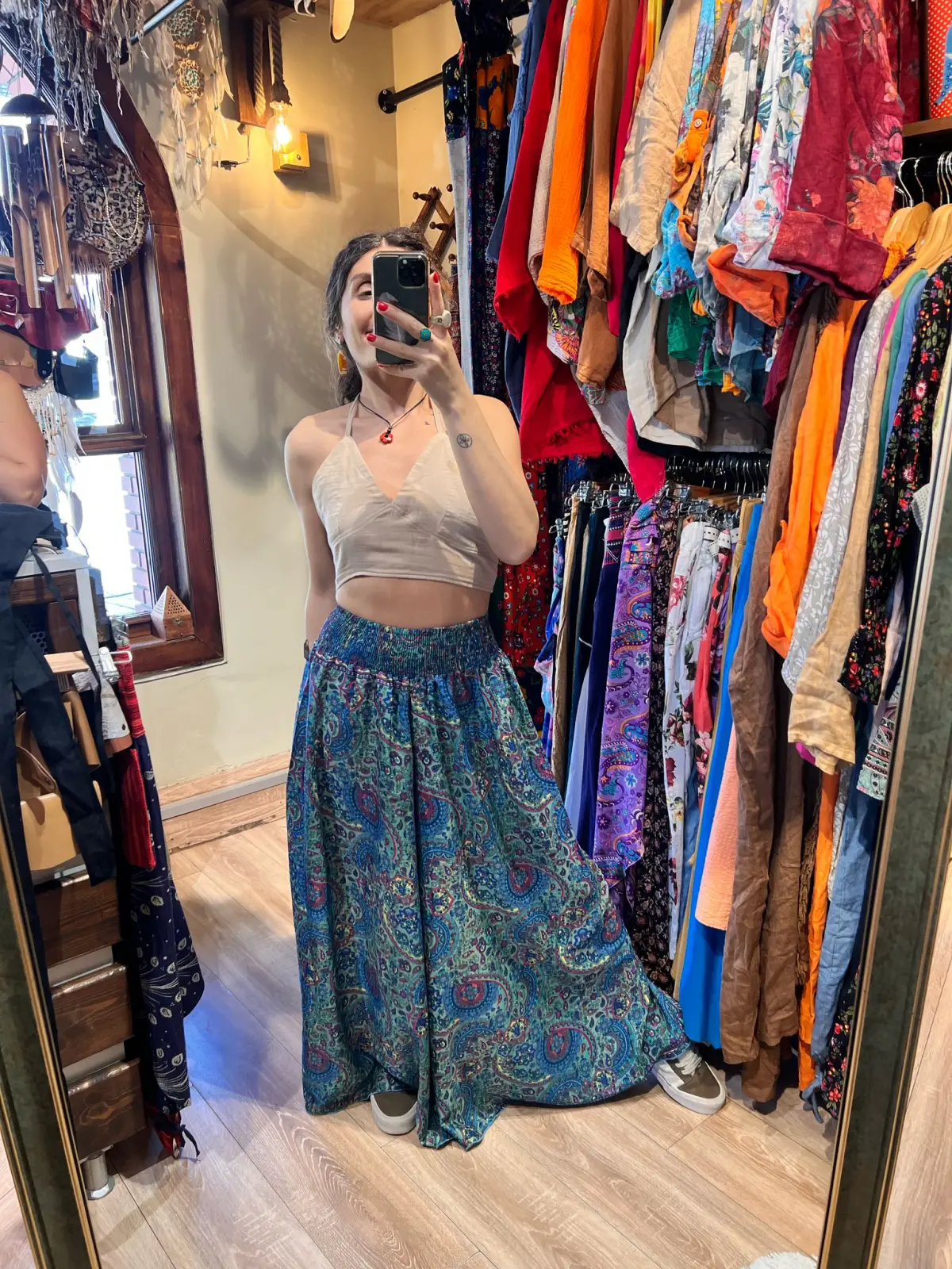 Desenli İpek Pantolon