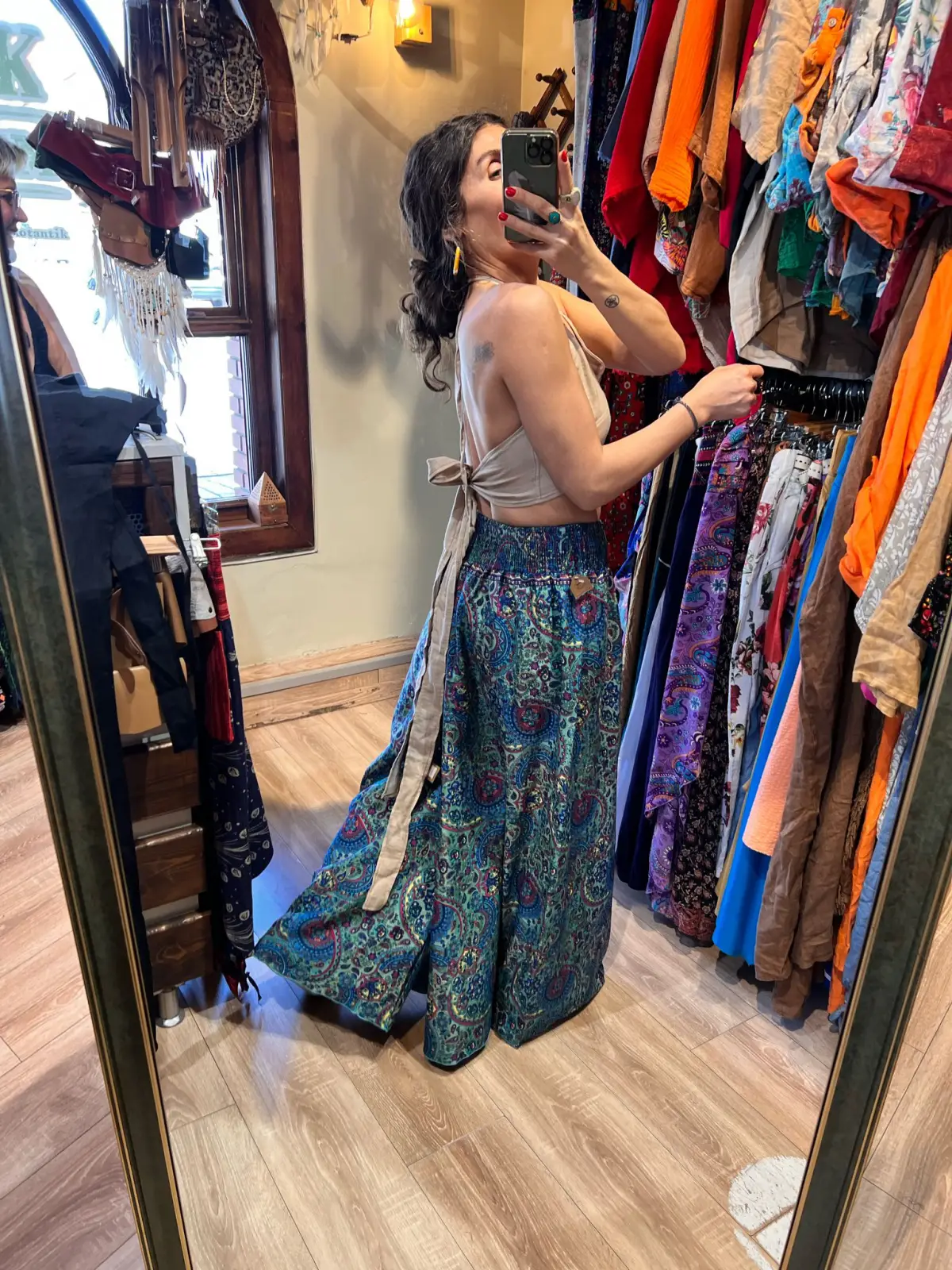 Desenli İpek Pantolon