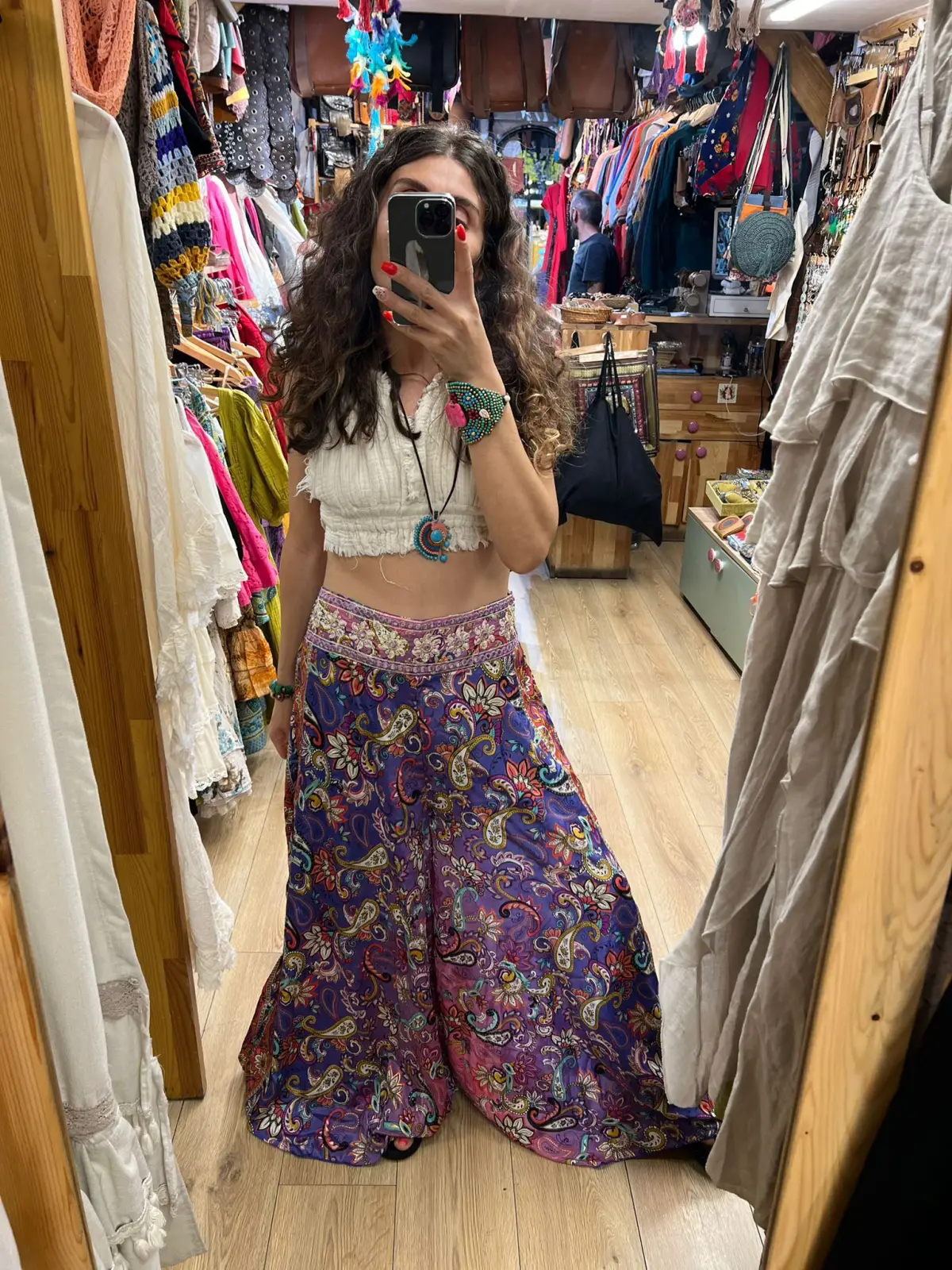 Beli İşli İpek Desenli Pantolon