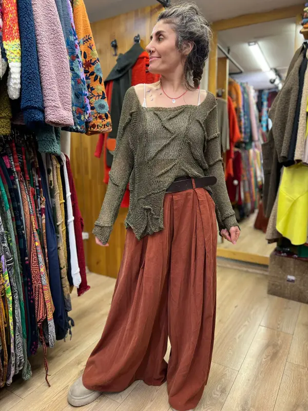 Kadife Bol Paça Pantolon