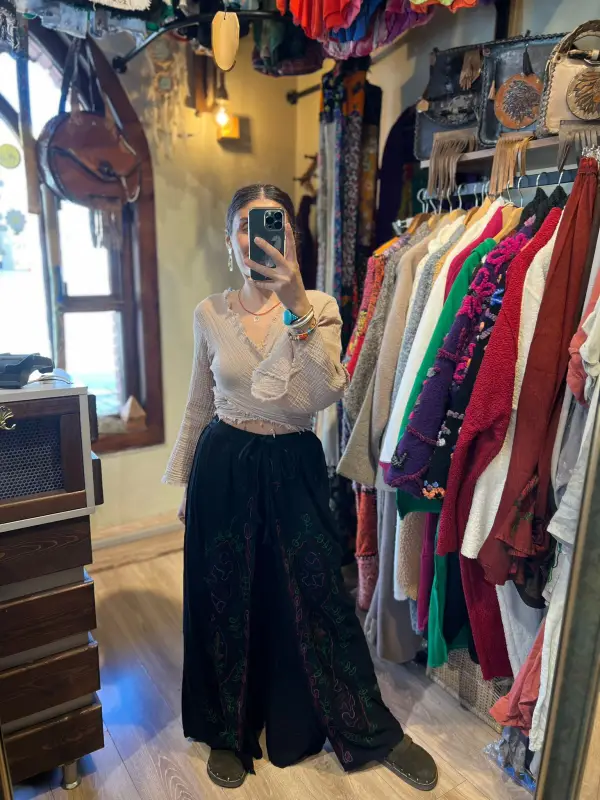 Desenli Şeri Pantalon