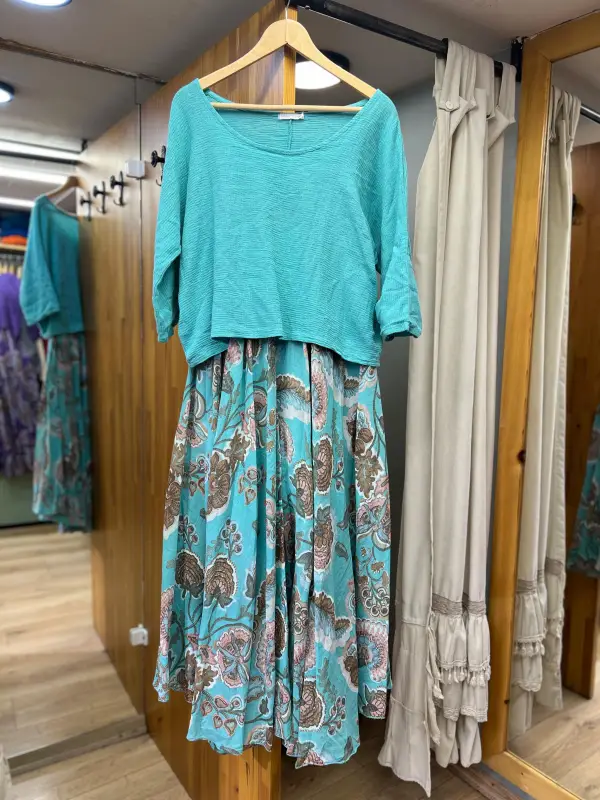 Desenli Bluzlu Elbise Bluz 