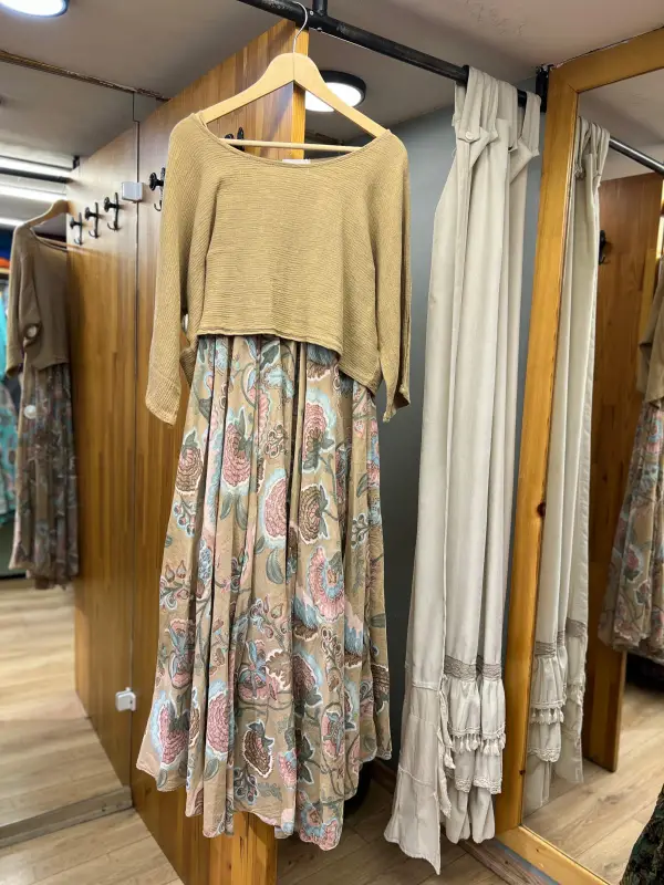 Desenli Bluzlu Elbise Bluz 