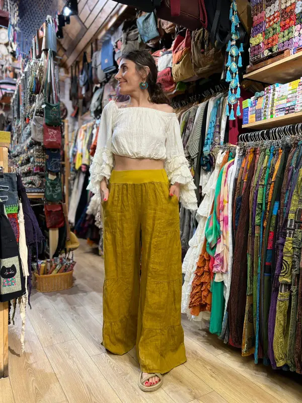 Kemerli Keten Pantolon