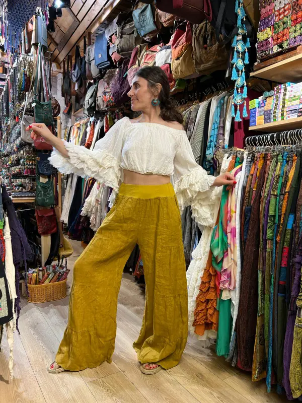 Kemerli Keten Pantolon