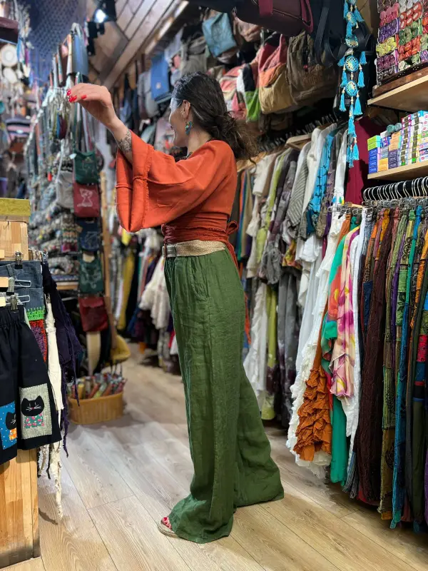 Kemerli Keten Pantolon