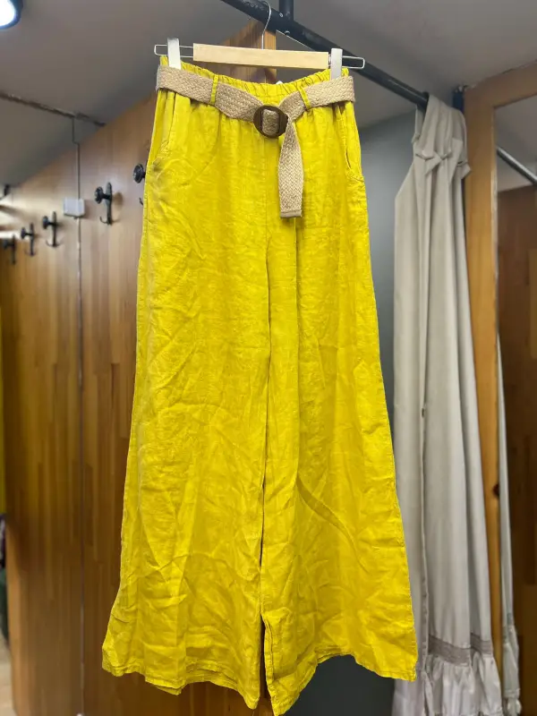 Kemerli Keten Pantolon