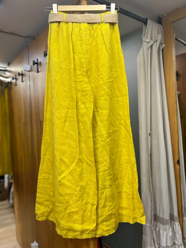 Kemerli Keten Pantolon