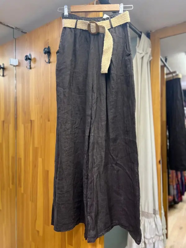 Kemerli Keten Pantolon
