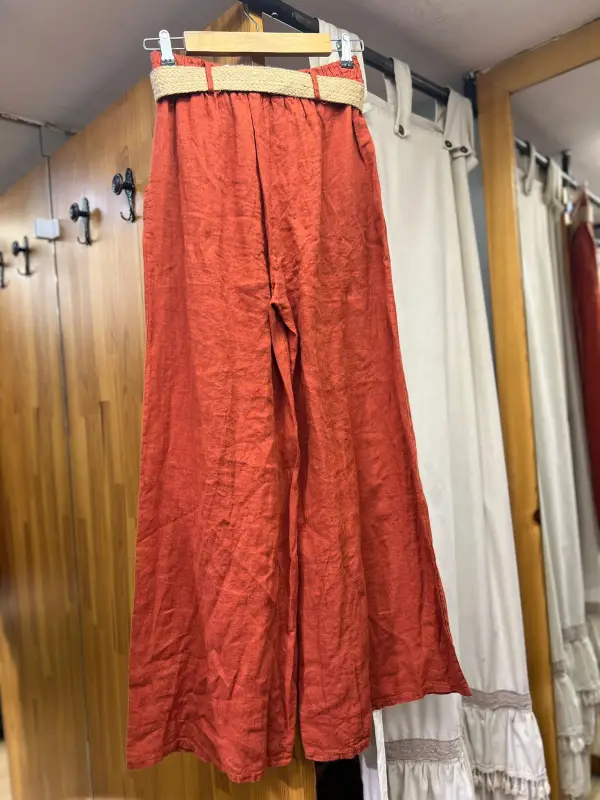 Kemerli Keten Pantolon