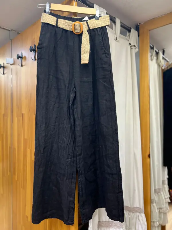 Kemerli Keten Pantolon
