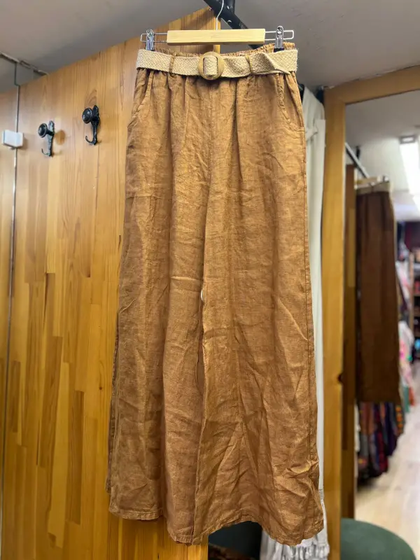 Kemerli Keten Pantolon