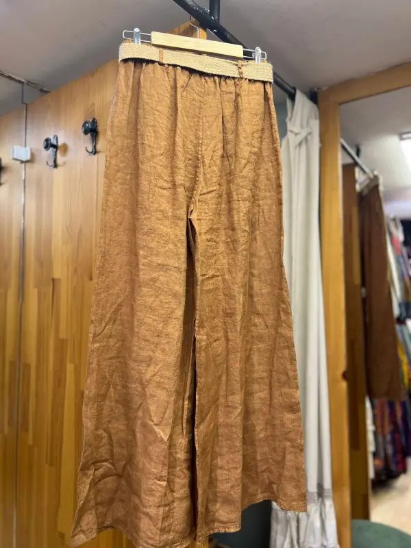Kemerli Keten Pantolon