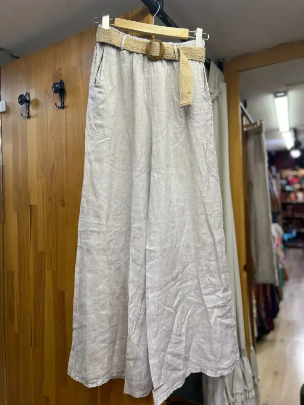 Kemerli Keten Pantolon