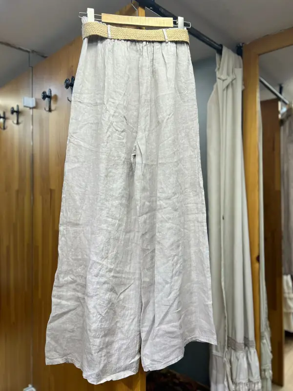 Kemerli Keten Pantolon