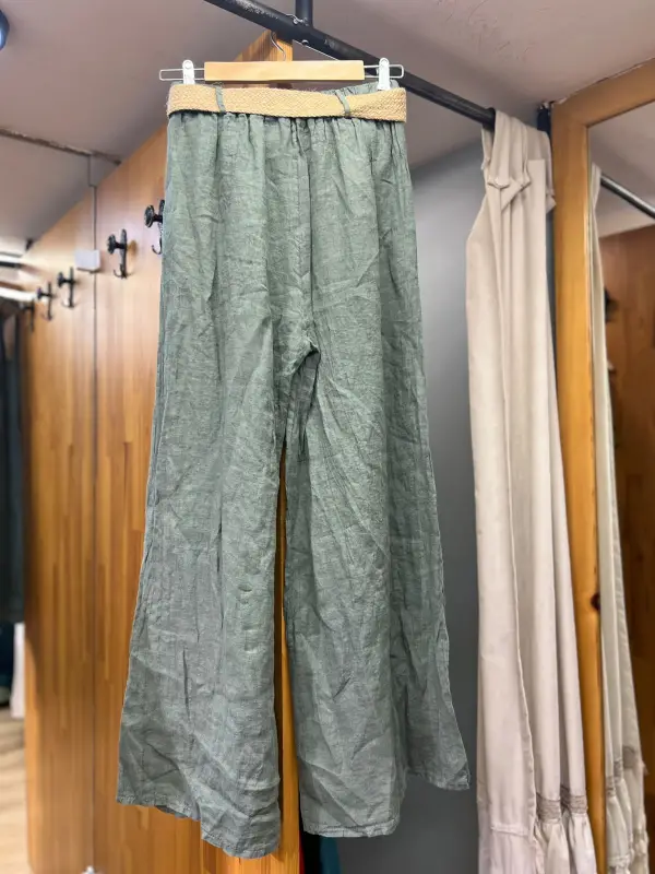 Kemerli Keten Pantolon