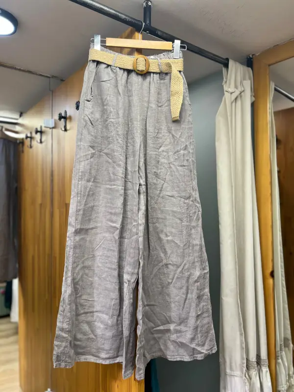 Kemerli Keten Pantolon