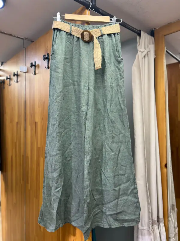 Kemerli Keten Pantolon