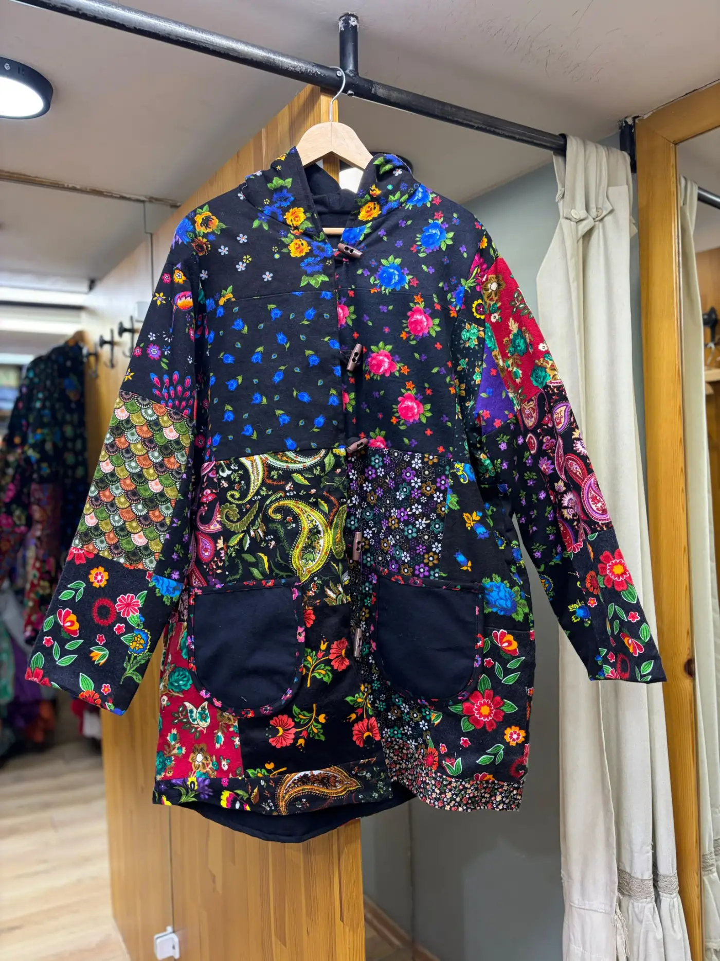 Patchwork Pazen uzun ceket kaban