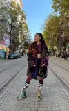 Patchwork Pazen uzun ceket kaban