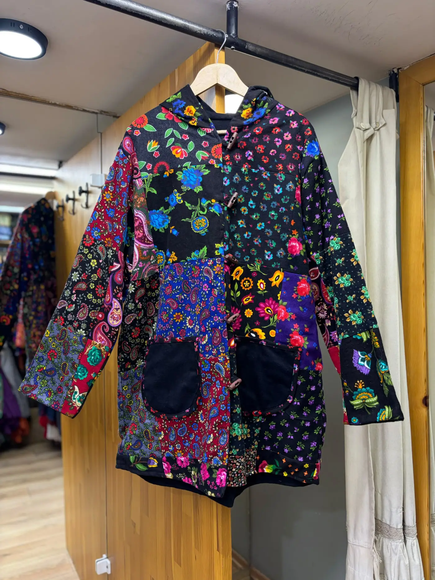 Patchwork Pazen uzun ceket kaban